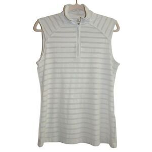 Dockers White Stripe 1/4 Zip Golf Tennis Sleeveless Polo Shirt L‎
